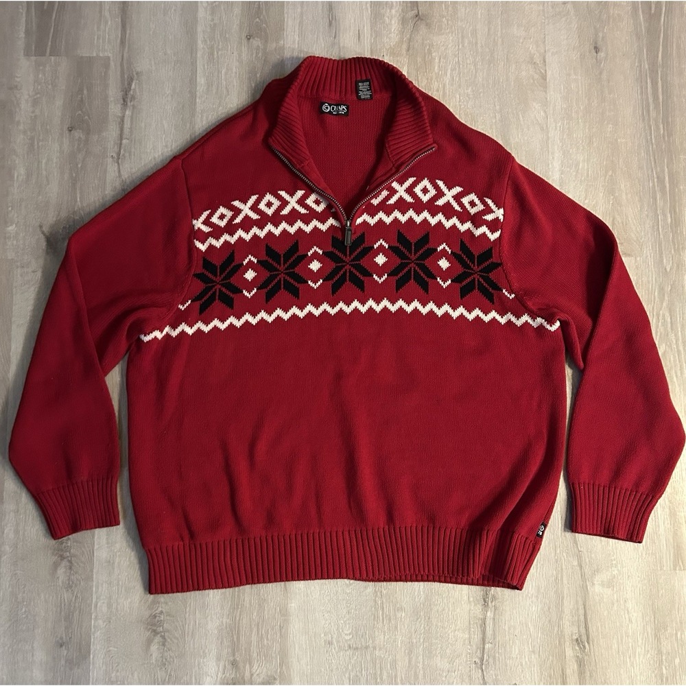 Chaps Fair Isle 1/4 Zip Cotton Sweater, Red w/Nordic Print, Mock Neck, Men's 4XB